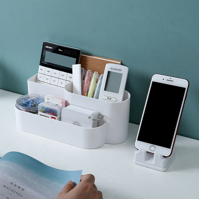 White Phone Stand Storage Set for Office Desks