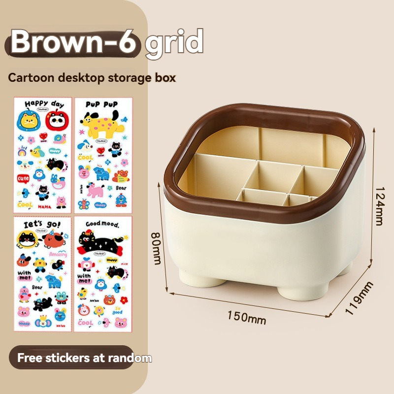 Cartoon Desktop Storage Box - 6-Grid Large Capacity Organizer for Office Supplies