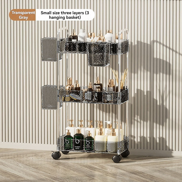 Nordic Transparent Multi-Layer Small Bathroom Storage Cart for Bulk Retail