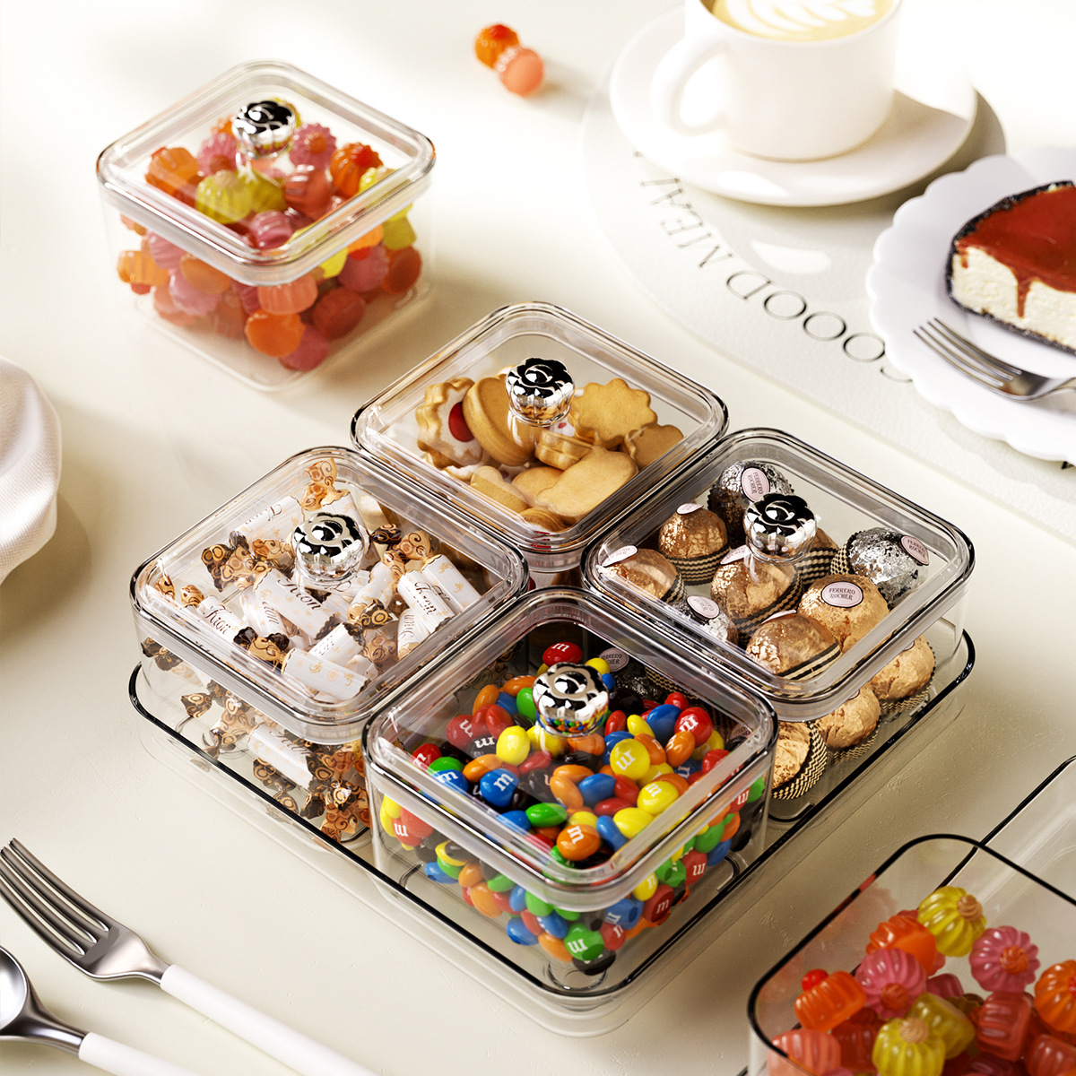 Light Luxury Dried Fruit Plate New Year's Goods Sealed Moisture-proof Compartment Large Capacity Snacks Dessert Candy Storage Box.