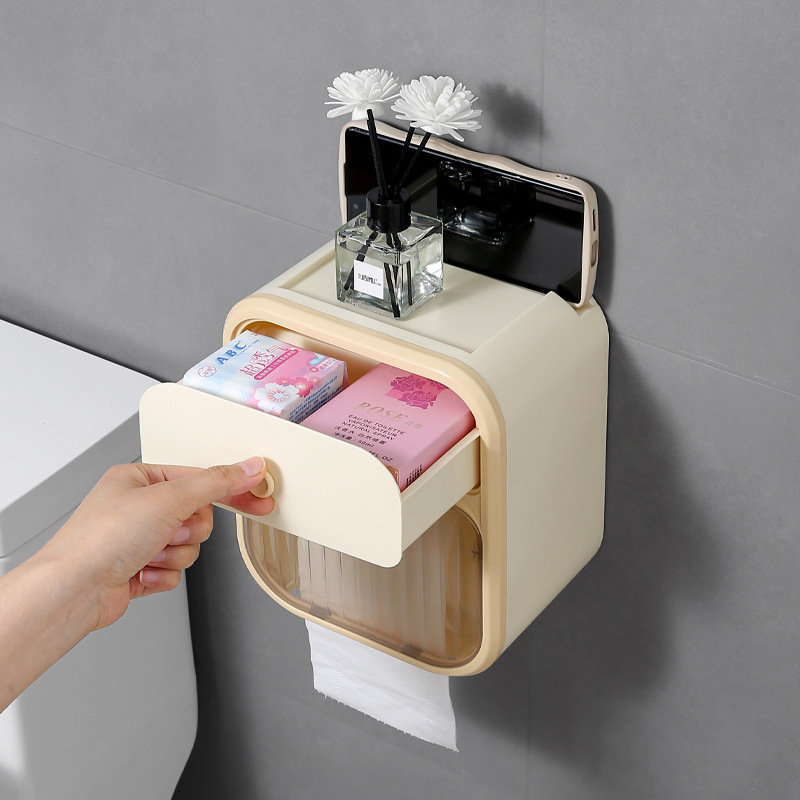 Bathroom Non-punch Waterproof Wall-mounted Tissue Box