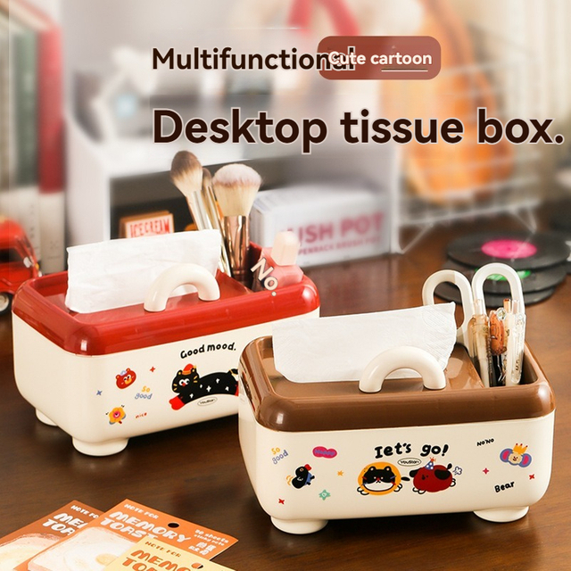 Cartoon Desktop Tissue Box - Multifunctional Storage with Mobile Holder