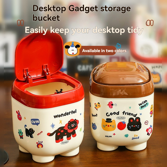 Desktop Gadget Storage Bucket - Cute Desk Trash Bin for Office Use