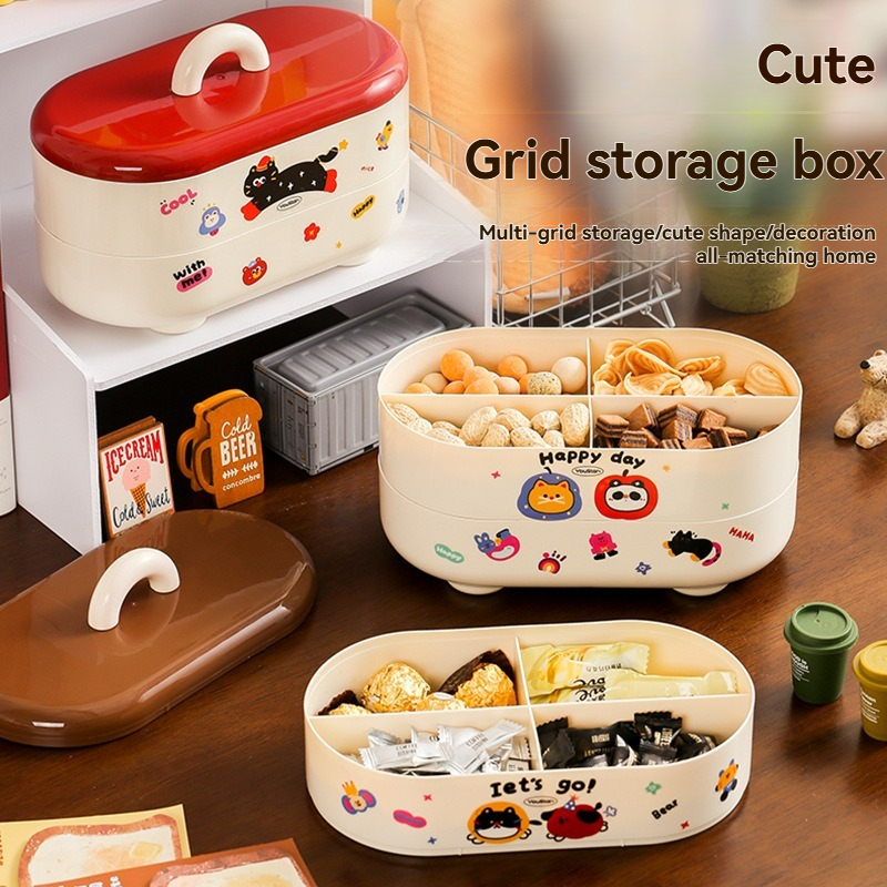 Cartoon Grid Storage Box – Double Layer Cute Storage Solution for Wholesale
