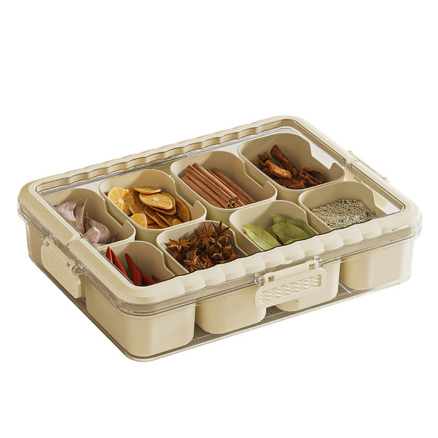 Creative Spice Storage Box Kitchen Portable with Lid Compartment Seasoning Partition Box