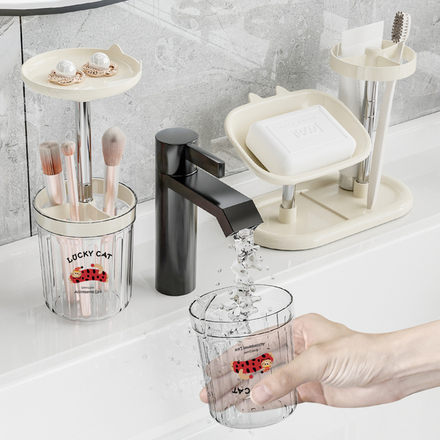 NS-5507C Transparent Gray Soap Box Toothbrush Combination Rack