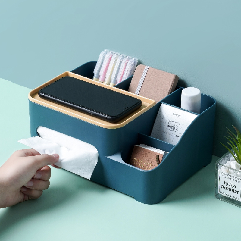 Colorblock Tissue Box - Multifunctional Office Desk Accessory