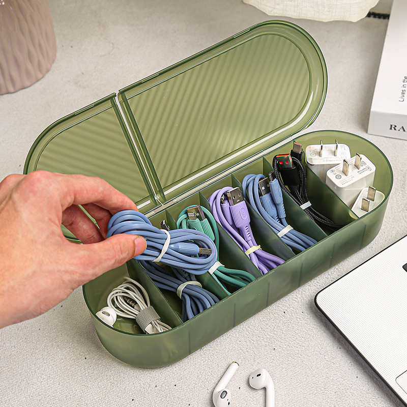 Flip-Top Cable Organizer Storage Box for Electronics Accessories