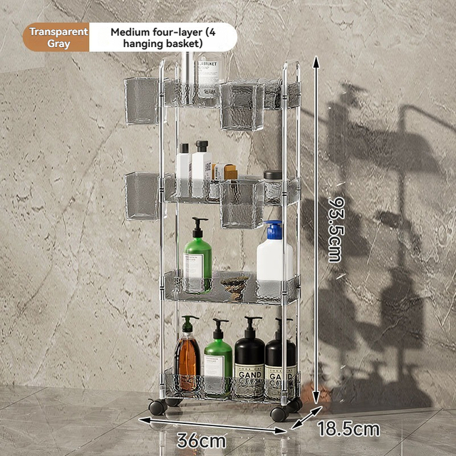 Nordic transparent multi-layer medium bathroom storage cart, suitable for bulk retail
