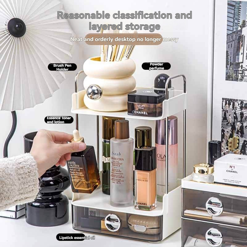 2-Tier Transparent Drawer Storage Rack for Desktop Organization
