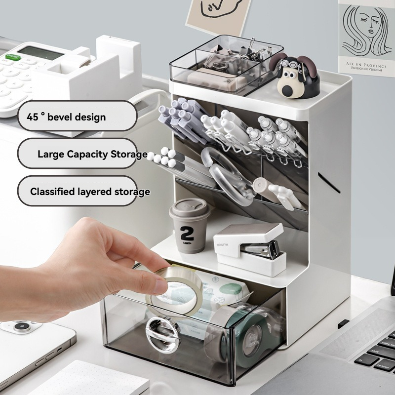 Desk Organizer with Drawer And Classified Storage - Large Capacity Office Storage Solution