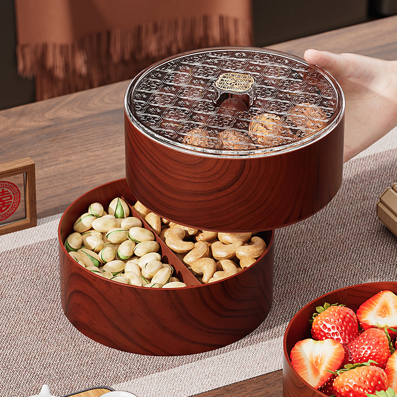 New Chinese Style Wood Grain Nut Dried Fruit Plate Living Room Coffee Table Home Divided Candy Melon Seeds Box