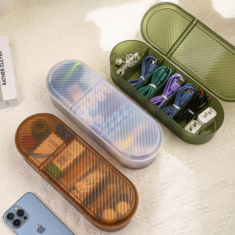 Flip-Top Cable Organizer Storage Box for Electronics Accessories