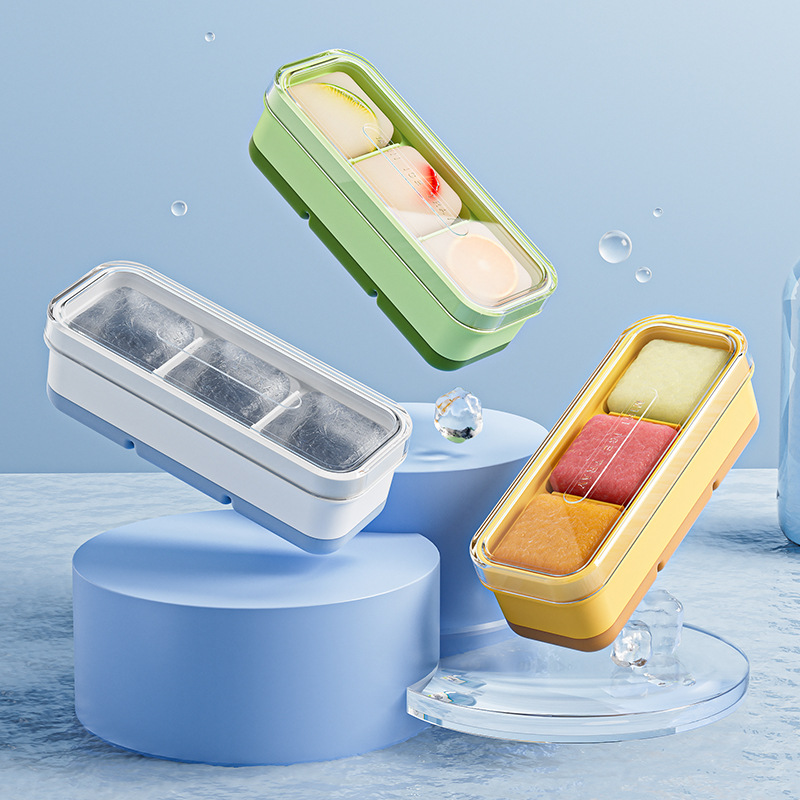 Mini 3-compartment Fruit Ice Tray with Lid And Soft Bottom