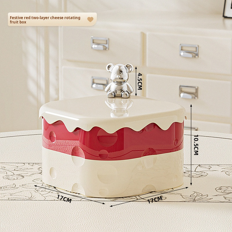 New Year Fruit Box Nordic Fashion Bear Rotating Cheese Box Dried Fruit Box with Lid Partition Snack Storage Box Fruit Box