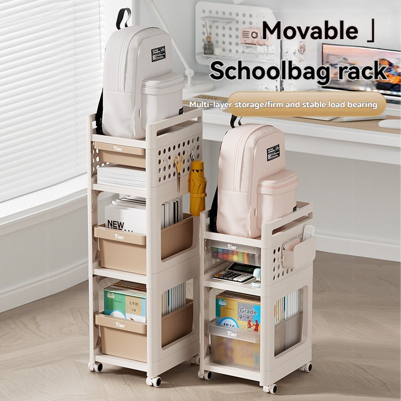 3-Tier And 4-Tier Movable Schoolbag Rack with Wheels - Multi-Layer Storage for Office And School Supplies