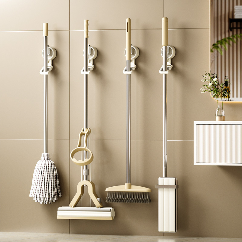 Detailed view of the mop holder's TPE rubber clamp and suction mechanism for secure transit