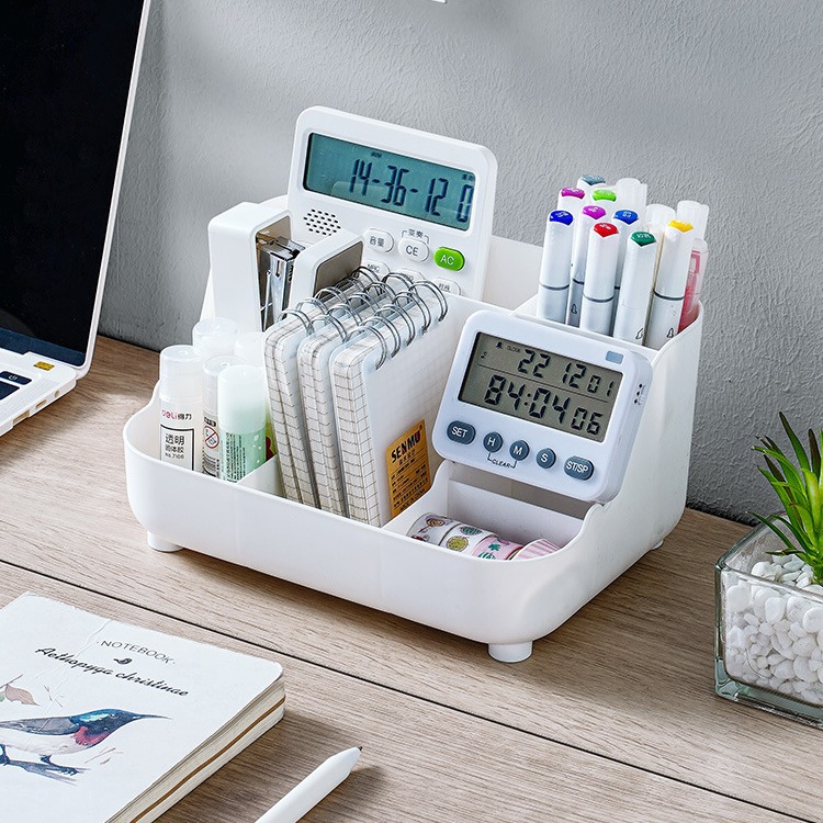 Versatile stationery storage box utilized in a modern corporate office and conference room setting