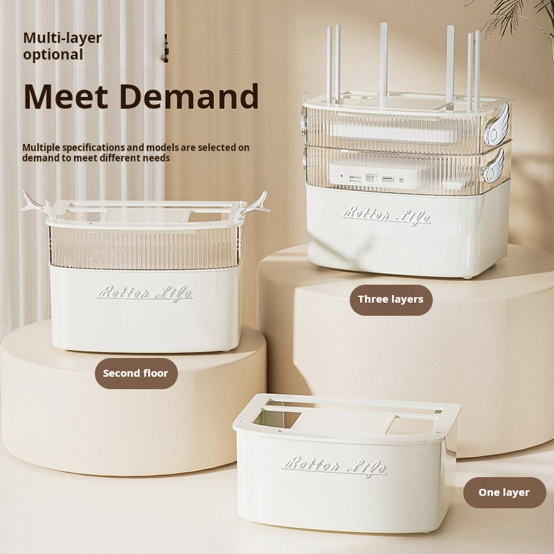 Matte cream punch-free desktop router storage box for professional workspace cable management