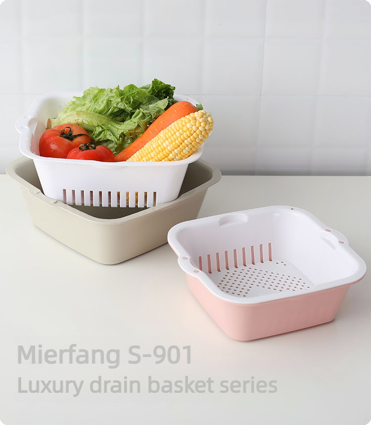 Double-Layer Draining Basket for Kitchen Fruit Vegetable
