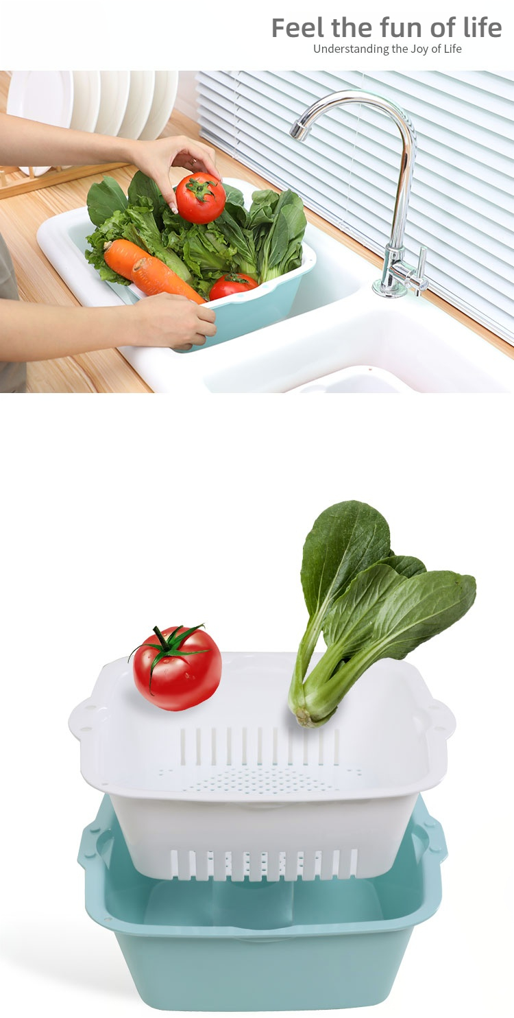 Double-Layer Draining Basket for Kitchen Fruit Vegetable
