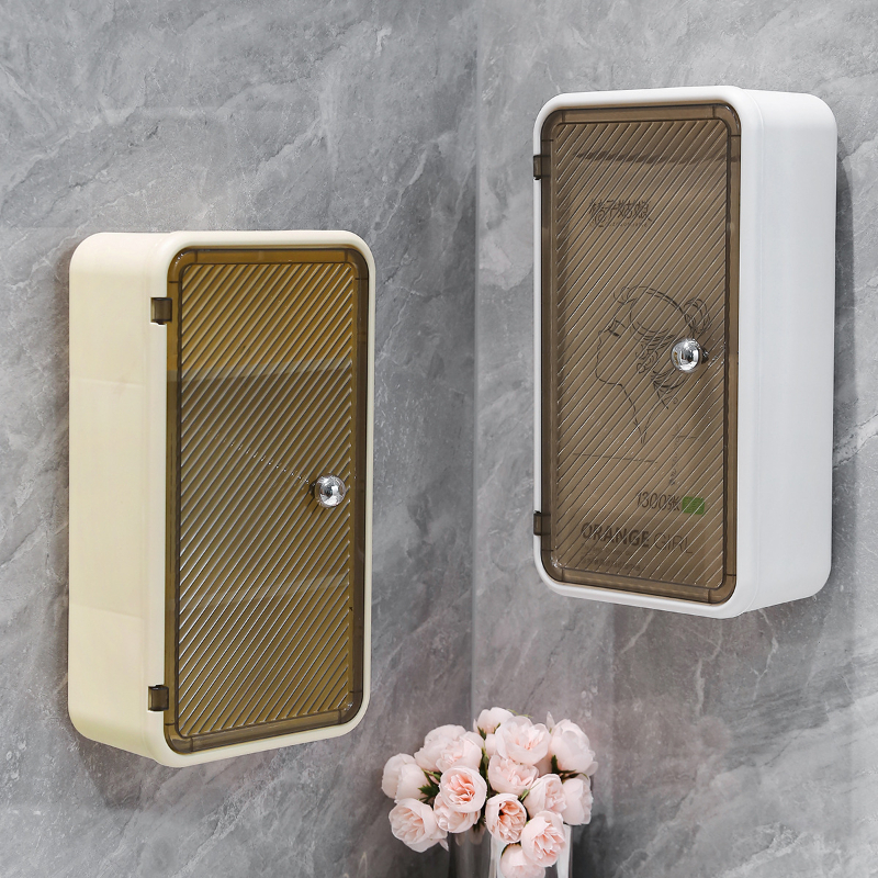 Wall-mounted bathroom storage box with transparent front panel for commercial and residential use