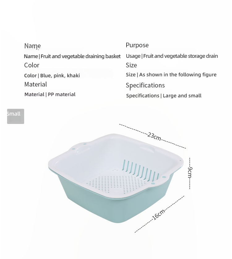 Double-Layer Draining Basket for Kitchen Fruit Vegetable