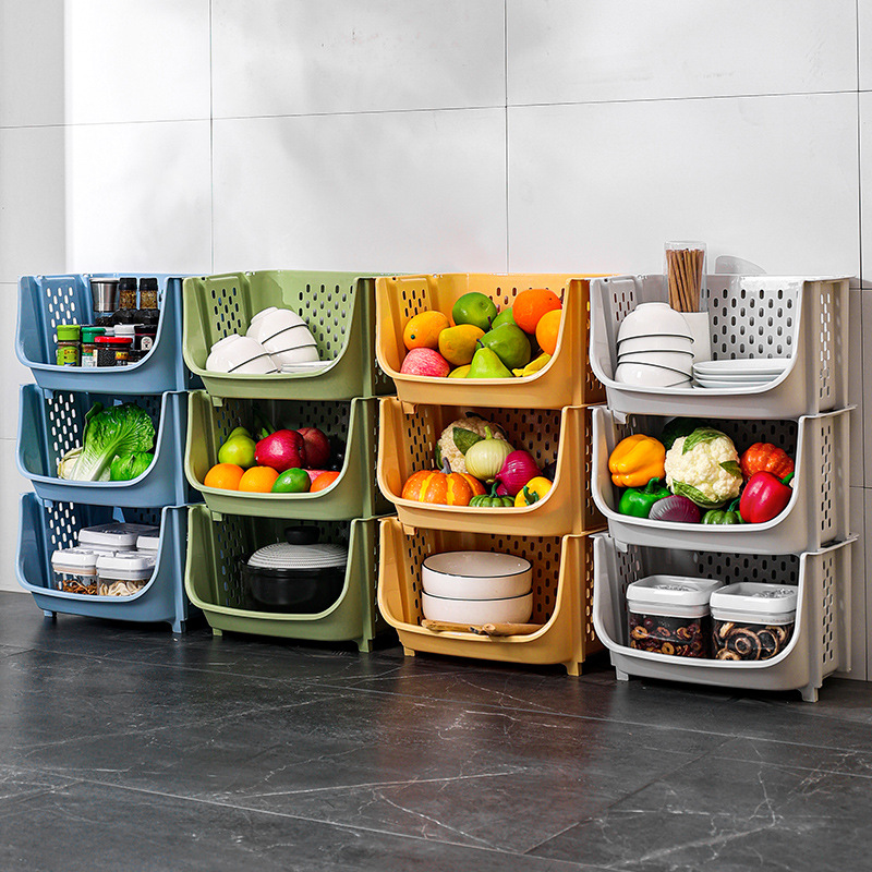 Multi-layer vertical stacking storage basket with secure buckle design