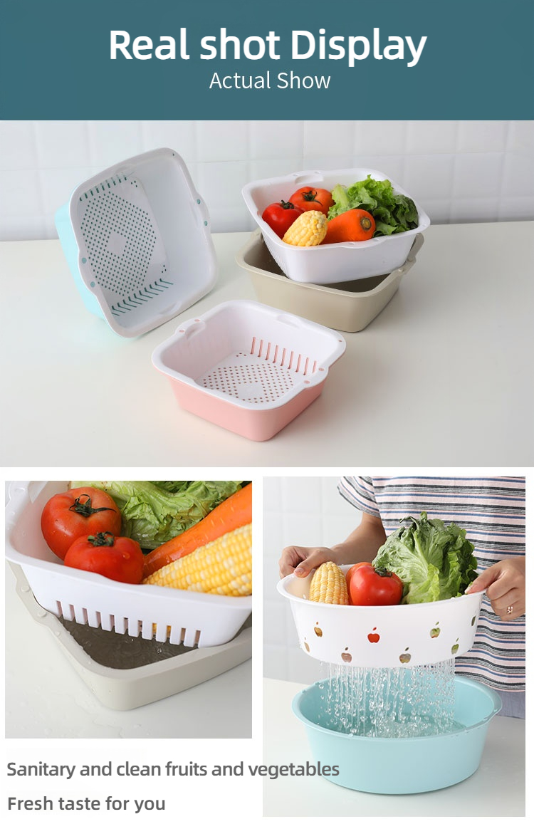Double-Layer Draining Basket for Kitchen Fruit Vegetable