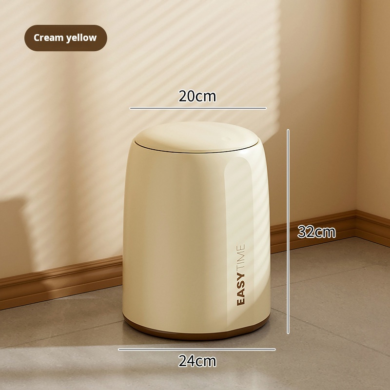 Cream-yellow double-layer pop-up lid trash can for commercial and domestic spaces