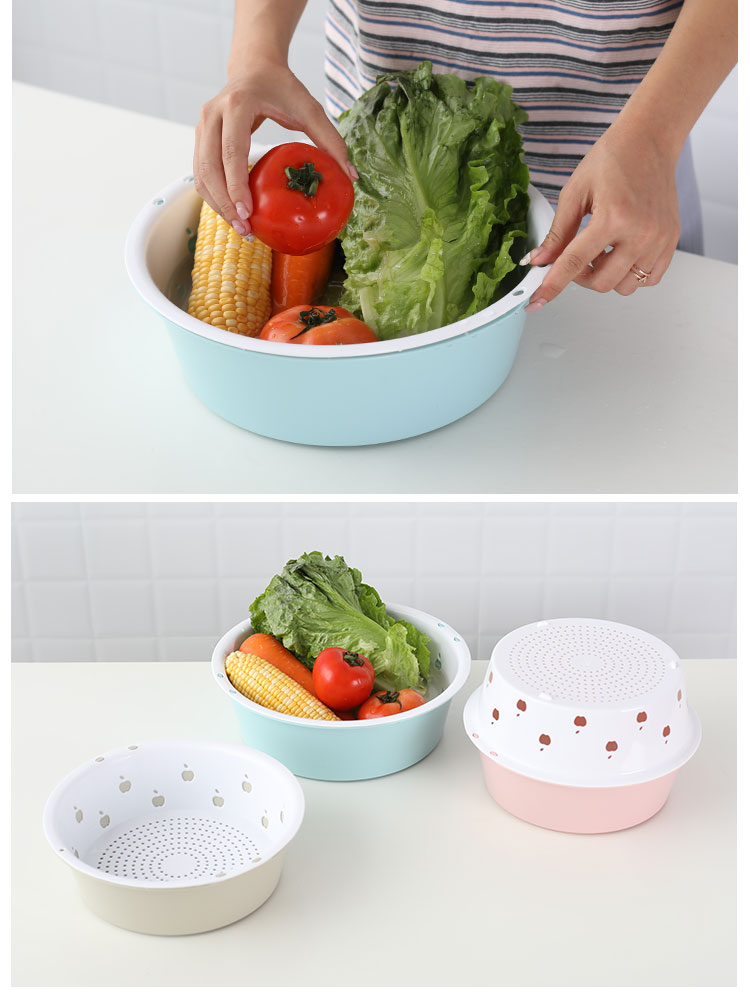 Double-Layer Draining Basket for Kitchen Fruit Vegetable