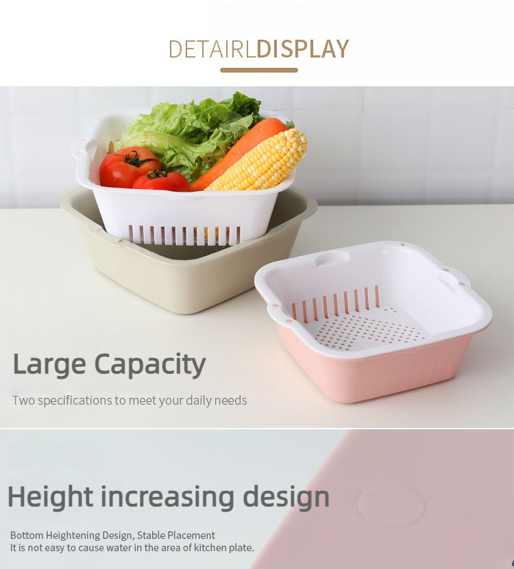 Double-Layer Draining Basket for Kitchen Fruit Vegetable