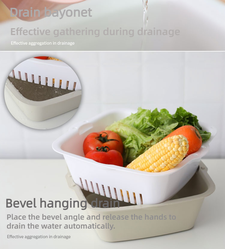 Double-Layer Draining Basket for Kitchen Fruit Vegetable